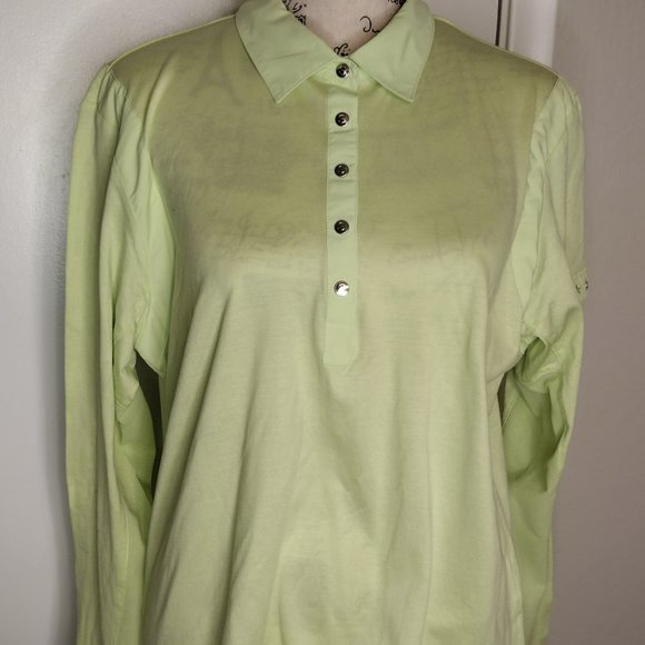 SanSoleil Bright Green Size Large Shirt, Top, Breathable Mesh, Golf, Button - Picture 2 of 7